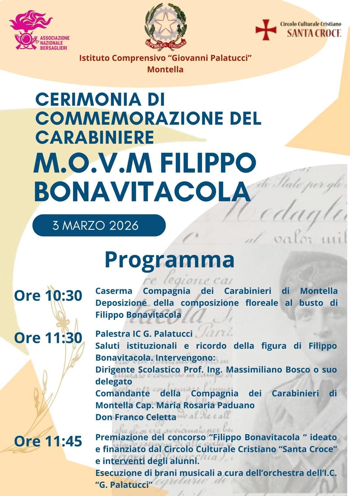Evento di commemorazione del carabiniere Filippo Bonavitacola. Programma della giornata e disposizioni organizzative
